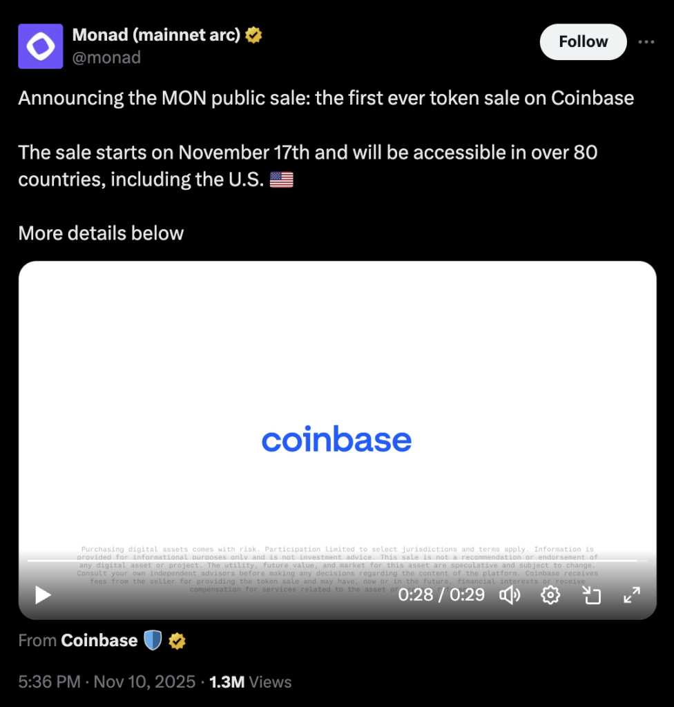 بیانیه رسمی موناد در پلتفرم X - منبع: Monad